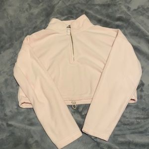 Baby pink fuzzy crop long sleeve hoodie